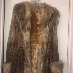 De Nicola Pelliccerie Genuine Shearling & Fur Coat- Size 42 - Shades of tan